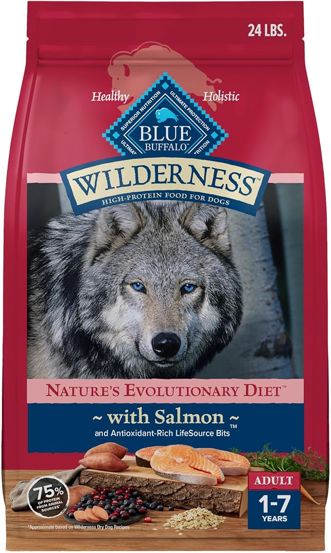Blue Buffalo Wilderness Adult High-Protein Dry Dog Food Natural Salmon with Wholesome Grains