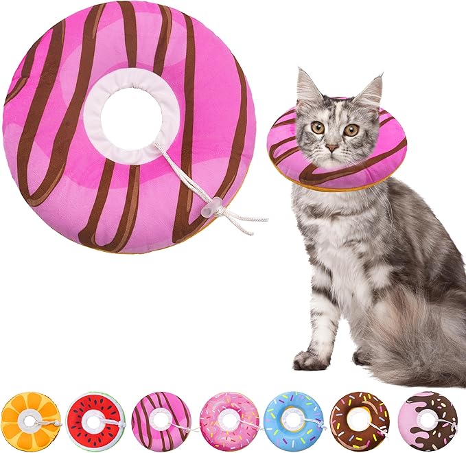 Seyezo Cat Cone Collar Soft, Adjustable Cat Recovery Collars Kitten Cones to Stop Licking, Cute Donut E Collar After Surgery, Anti-Lick Wound Healing Elizabethan Collar for Kittens (Pink, Medium)