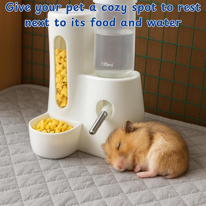 Hamster No Drip Water Bottle Bowl, Water Bottle Stand with Cleaning Mat, 2 In 1 Automatic Drinking Feeder, Hamster Cage Accessories, Rat Enrichment Toys, Guinea Pig Accessories for Cage (Mat, 28"x20")