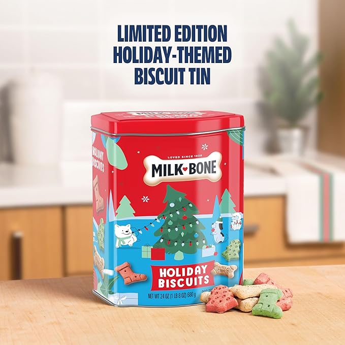 Milk-Bone Limited Edition Holiday Dog Treats, Small Biscuits, 24 Ounce Reusable Tin