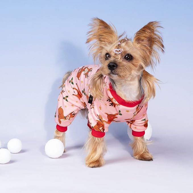 Fitwarm Christmas Reindeer Dog Pajamas, Christmas Clothes for Small Dogs Girl, Holiday Pet Outfit, Pink, Red, XL