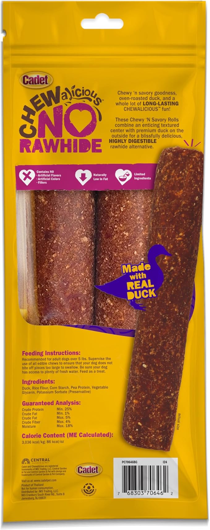 Cadet Chewalicious Chewy 'N Savory Rolls with Real Duck, Rawhide-Free Healthy Dog Chews, Limited-Ingredient Dog Treats & Long-Lasting Chew Treats for Dogs, Duck Flavor, 2 Pack