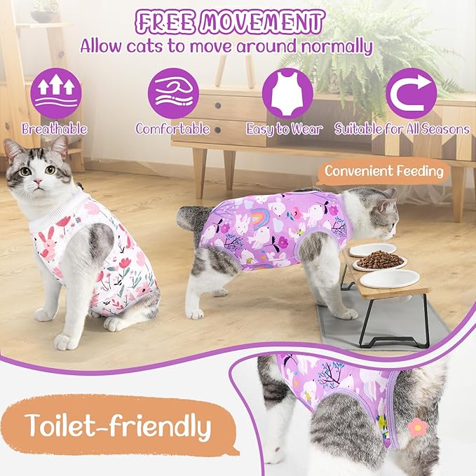 SlowTon Cat Recovery Suit - Cat Onesie for Cats After Surgery Female Male, Kitten Clothes Cats Surgical Spay Suit Abdominal Wounds, E-Collar Alternative Bodysuit Shirt Anti-Licking (Purple, L)