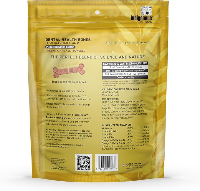 Indigenous Pet Dental Health Bones Regular – Chicken (17 Ounce) | Grain-Free Dog Chews with Prebiotics & Omegas | Freshens Breath, Supports Digestive, Skin & Coat Health |
