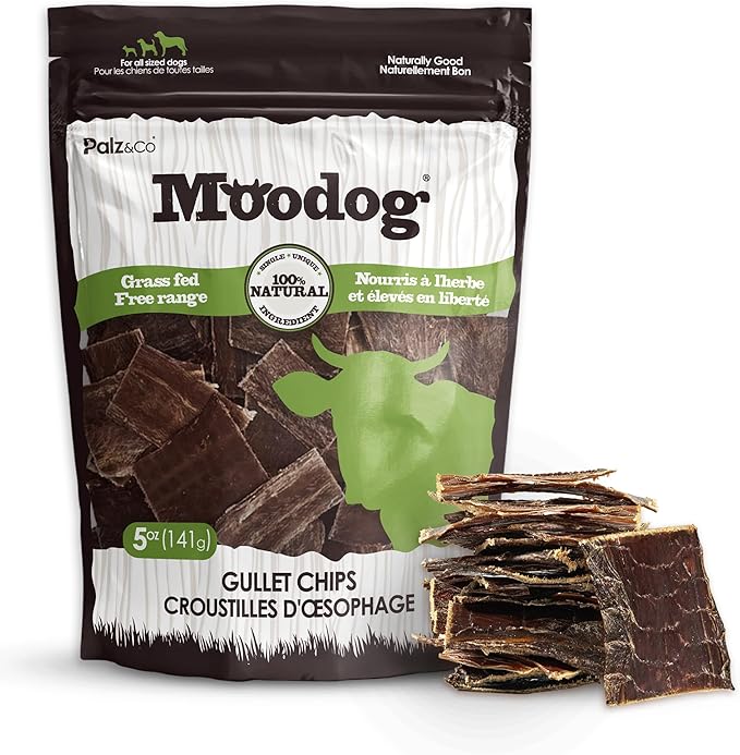 Palz&Co Moodog Beef Gullet Chips - 100% Grass-Fed, High-Protein Dog Treats, Supports Dental Health, Grain-Free & Easily Digestible, 5 oz Bag