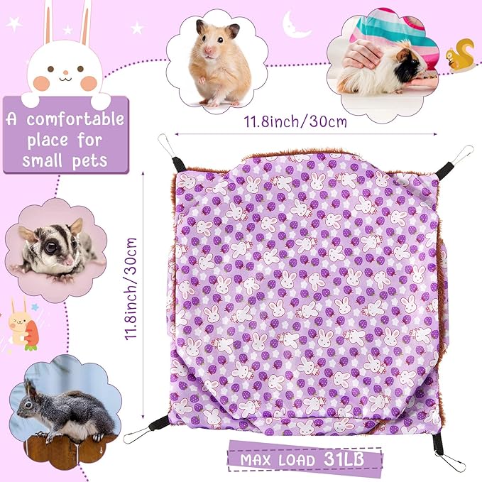 Weewooday 3 Pcs Rat Hammock 3 Tier Ferret Hammock Cage Hanging Bed Cage Accessories for Pet Guinea Pig Hamster Parrot Sugar Glider Ferrets Rat Chinchilla Playing Sleeping(Blue, Purple, Green)