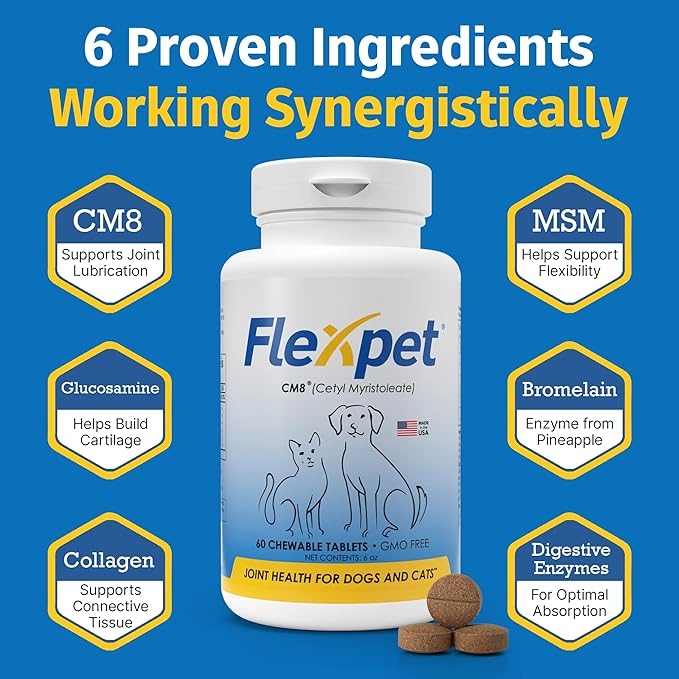 Hip & Joint Supplement for Dogs & Cats with Cetyl Myristoleate, Glucosamine, Collagen, MSM - Advanced Joint Support for Mobility, Senior Pets, Small & Large Breeds - 60 Tablets (Pork Liver)