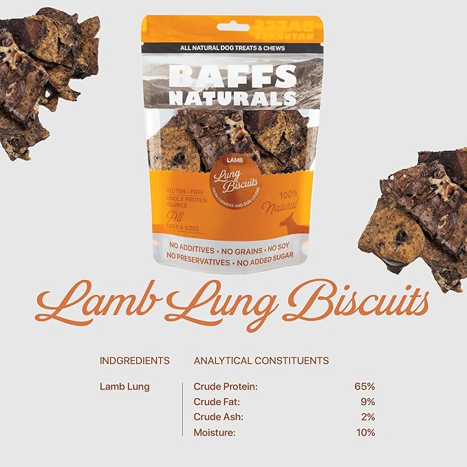 Lamb Lung Dog Treats - Lung Biscuits | 100% Natural Single Ingredients Dog Treats | Crunchy Gluten Free Lung Dog Snacks | High Protein Low Fat Biscuits for All Breeds | Healthy Pet Treats Snacks | 4oz
