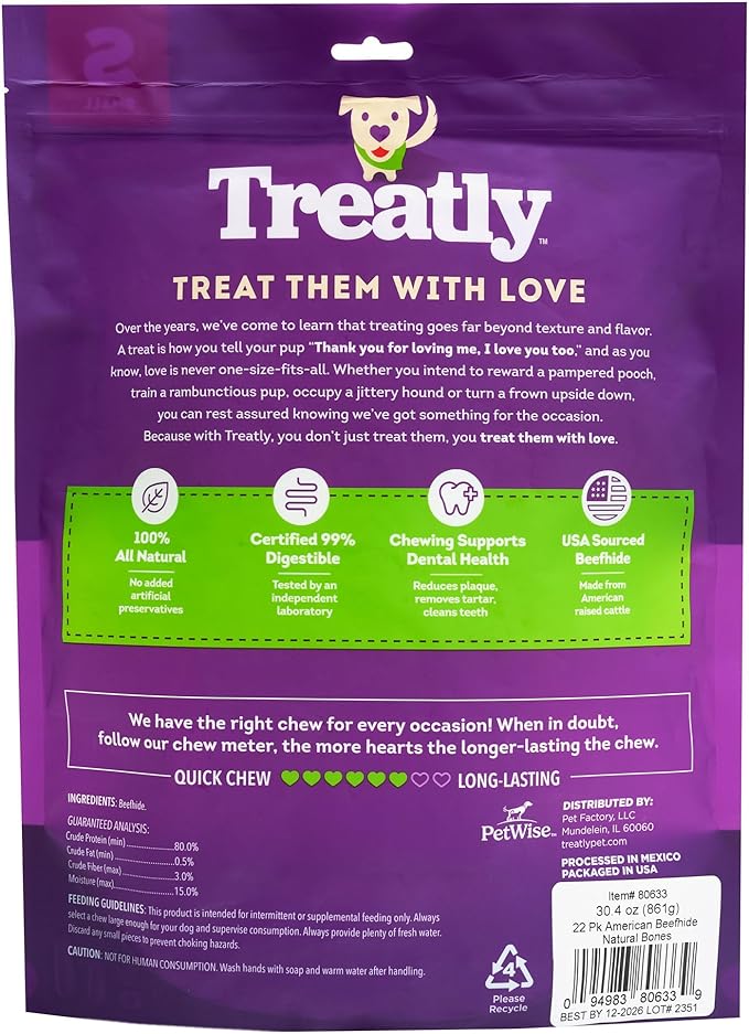 American Sourced Beefhide Bones 4-5" Dog Chew Treats - Natural Flavor, 22 Count/1 Pack