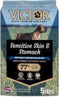 VICTOR Super Premium Dog Food — Sensitive Skin and Stomach — Beef Meal & Brown Rice Recipe Dry Kibble — Gluten Free, No Chicken, Ideal for Dogs with Allergies — Adult and Puppy Food, 5 lb