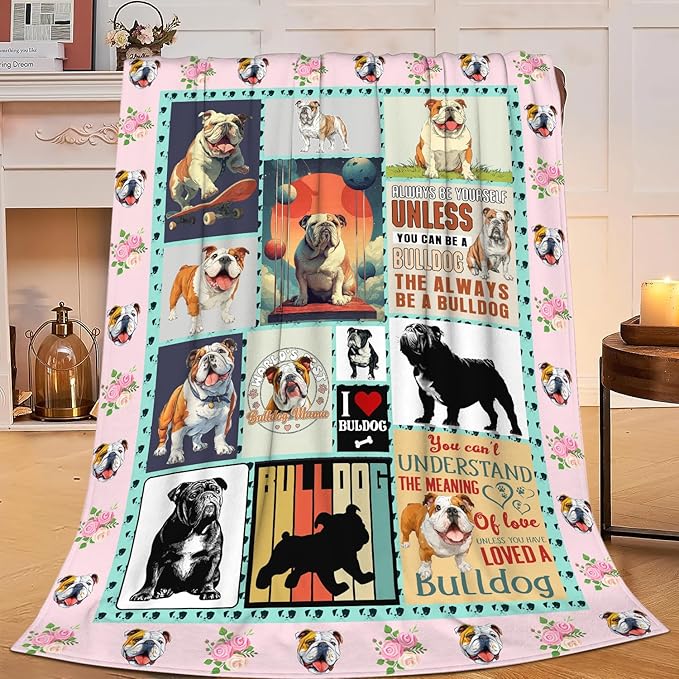 English Bulldog Throw Blanket English Bulldog Puppy Stuff Gifts for Dog Lover Kids Girls Boys Adults Women Men Soft Cozy Warm Plush Fluffy Fuzzy Fleece Blanket Decor 50''X60''