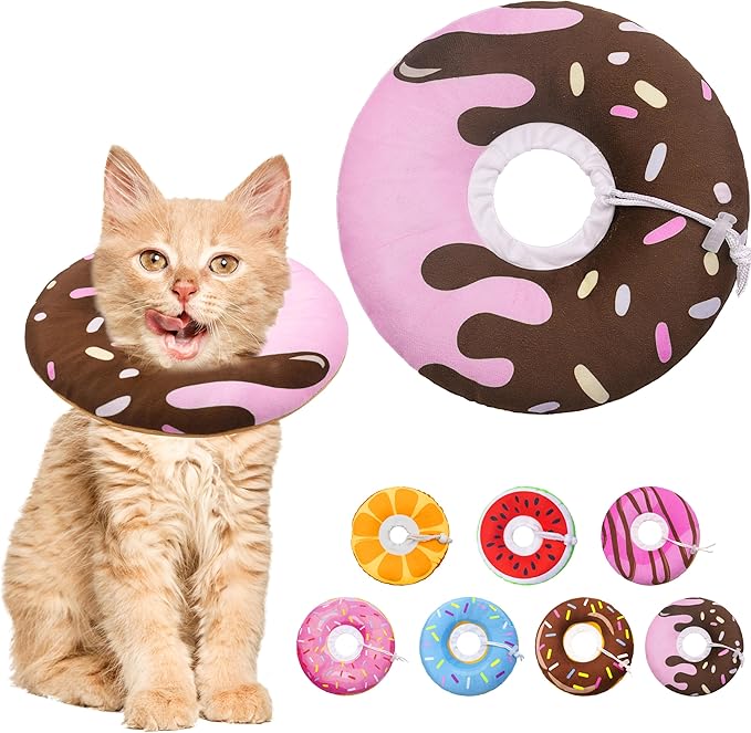 Seyezo Cat Cone Collar Soft, Adjustable Cat Recovery Collar Kitten Cones to Stop Licking, Cute Donut E Collar After Surgery, Elizabethan Kittens Protective Cones After Spay (Chocolate, Small)