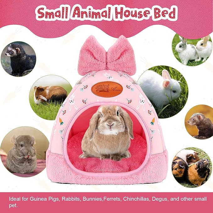 YUEPET Bunny Bed Warm Guinea Pig Cave Beds Cute Bowknot House Big Hideouts Cage Accessorie for Dwarf Rabbits Hamster Bunny Ferrets Rats Hedgehogs Chinchilla(Carrot)