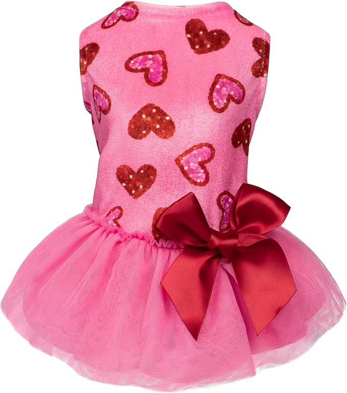 Fitwarm Pink Heart Tulle Dog Dress, Fancy Valentines Outfit for Small Dogs Girl, Festive Pet Clothes, Pink, Red, Medium