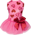 Fitwarm Pink Heart Tulle Dog Dress, Fancy Valentines Outfit for Small Dogs Girl, Festive Pet Clothes, Pink, Red, Medium