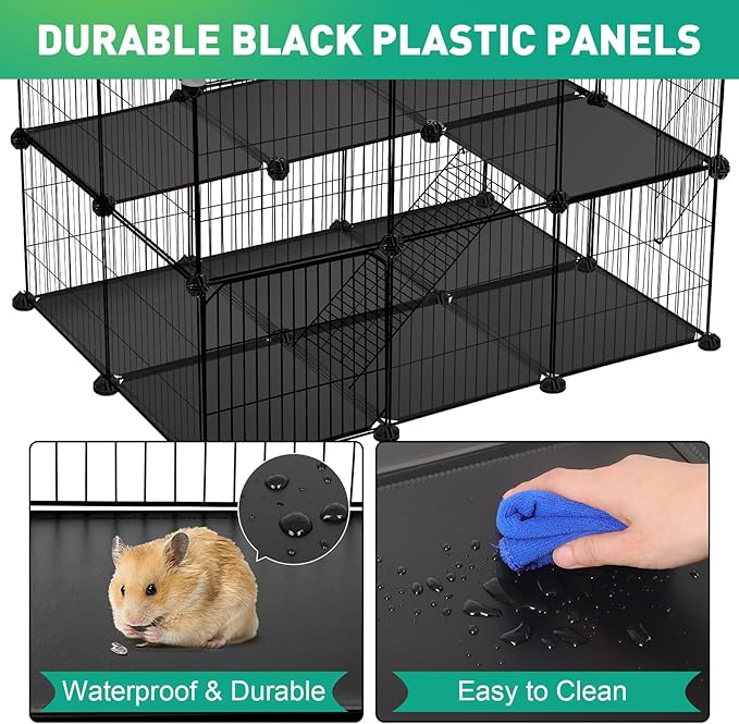 VISCOO 41 Panels Pet Playpen, 35.4" L x 23.6" W x 23.6" H Small Animal Playpen with 2 Doors, C&C Cage for Guinea Pigs,Rabbit,Bunny,Hedgehogs, Puppy Play Pen Indoor Outdoor, Two-Story Chicken Play Pen