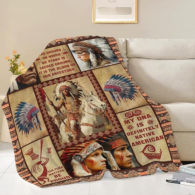 Native American Throw Blanket Indian Southwest Native American Cacique Stuff Gifts for Adults Women Men Soft Cozy Warm Plush Fluffy Fuzzy Fleece Blanket Decor 50''X60''