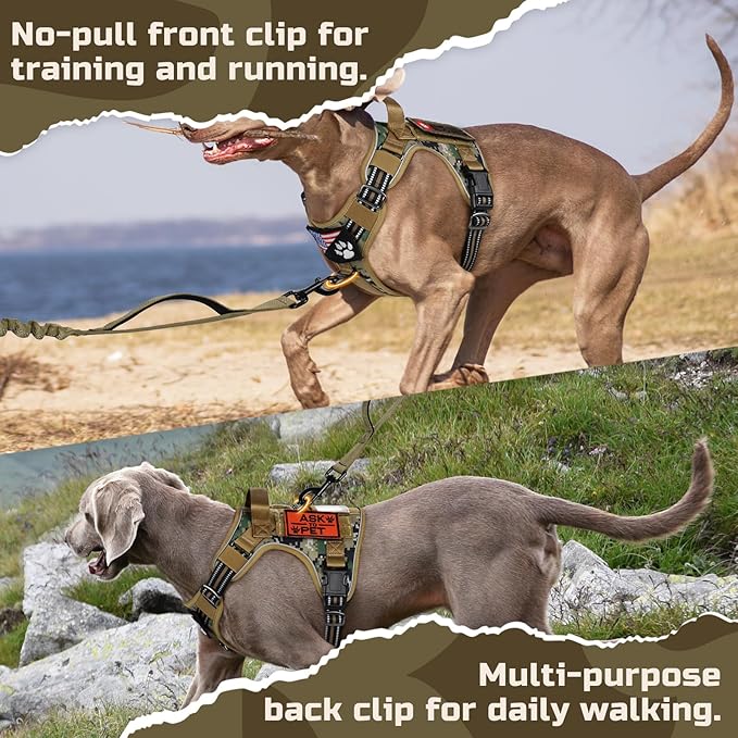 rabbitgoo Tactical Dog Harness for Large Dogs, No Pull Military Service Vest with Handle & Molle, Easy Control for Training Walking, Adjustable Reflective Straps, Brown camo, L