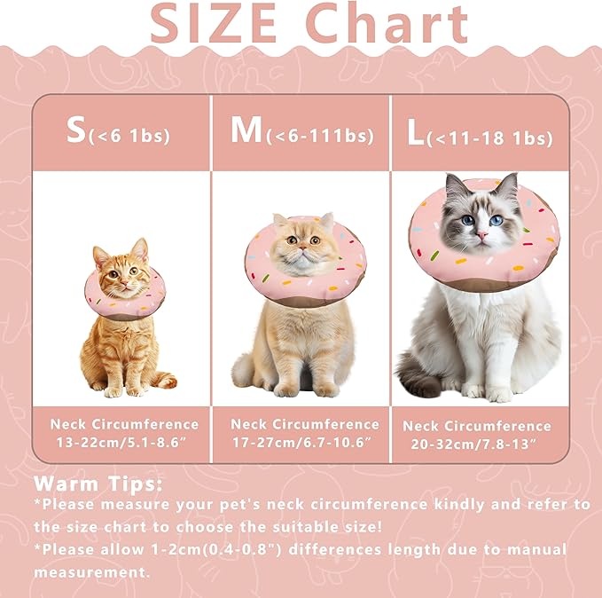 Seyezo Cat Cone Collar Soft, Adjustable Cat Recovery Collar Kitten Cones to Stop Licking, Cute Donut E Collar After Surgery, Cats Neck Pillow Cone Elizabethan Cones of Shame (Waterproof Pink, Medium)