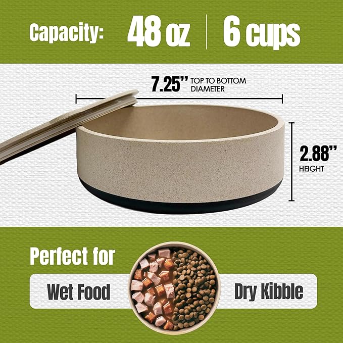 Palz&Co EcoBowl with Lid for Dogs & Cats, 48 oz Gray - Natural Bamboo Pet Bowl with Non-Slip Base, Pet Food and Water Dish, Dishwasher Safe