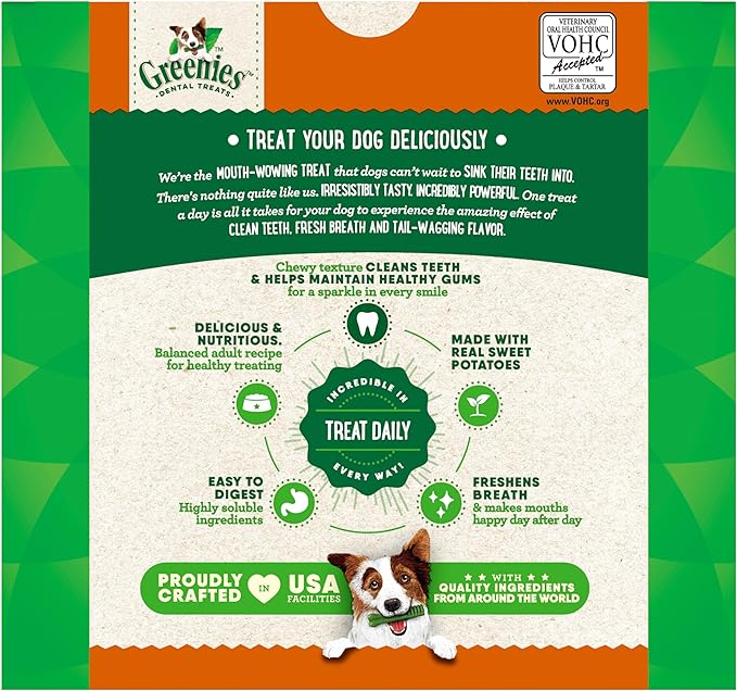 Greenies Dog Treats, Veterinarian-Recommended Natural Dental Dog Treats, Large Size, Sweet Potato Flavor, 36 oz. Pack, 24 Count