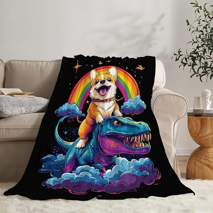 Corgi Blanket Funny Cartoon Corgi Dinosaur Throw Blanket Gifts for Corgi Lovers Girls Boys Kids Men Women Adults Super Soft Cozy Plush Fluffy Fuzzy Fleece Blanket Home Decor 60''X80''