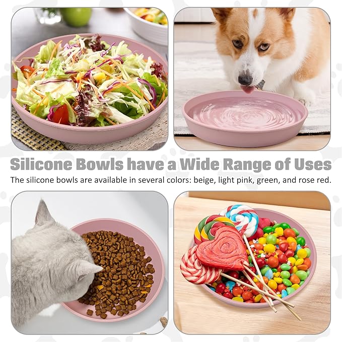 BNOSDM Silicone Cat Food Plate 2 Pack Shallow Dog Bowl Flat Puppy Feeding Dish for Small Dogs and Cats Whisker Fatigue Pet Plates for Dry and Wet Food (Light Pink)