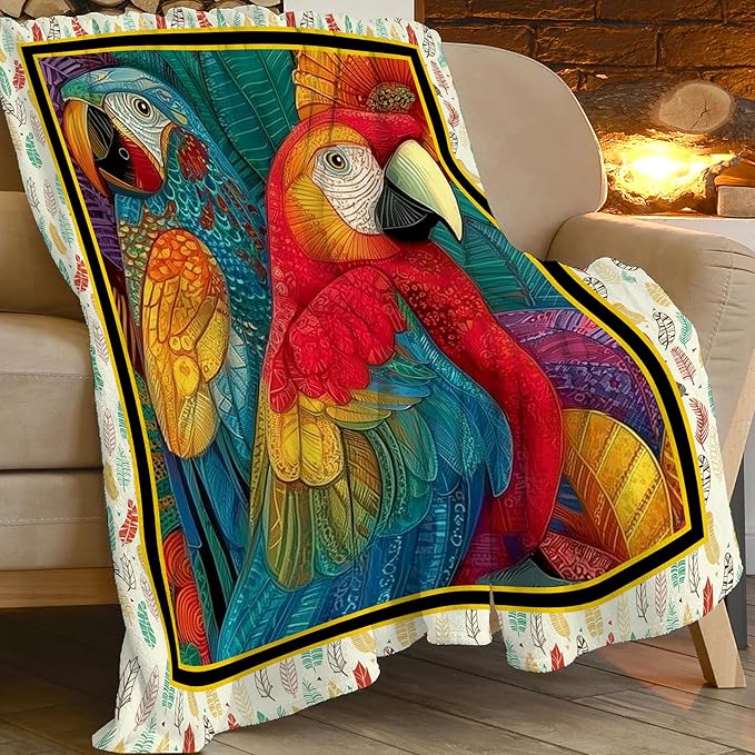 Parrot Bird Throw Blanket Macaw Stuff Gifts for Kids Girls Boys Adults Women Men Soft Cozy Warm Plush Fluffy Fuzzy Fleece Blanket Decor 60''X80''