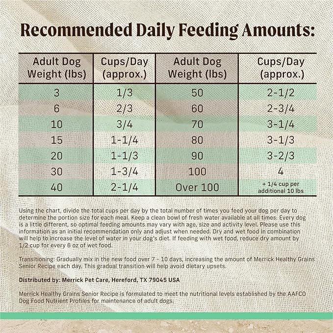 Merrick Healthy Grains Premium Dry Dog Food, Wholesome and Natural Dry Chicken Kibble, Senior Recipe - 4.0 lb. Bag