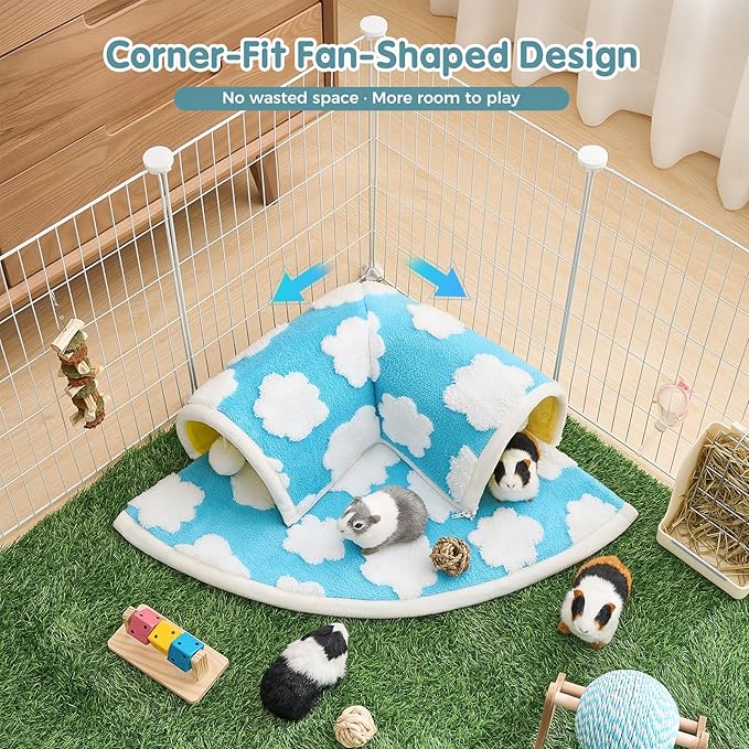 Avont Guinea Pig Hideout Tunnel Bed, Large Washable Hideaway House with Play Tunnel for Small Animals, Chinchillas Hamsters Chipmunks Dwarf Rabbits Rats -Cloud