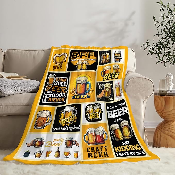 Beer Blanket Drink Beer Throw Blanket Gifts for Adults Women Man Super Soft Cozy Plush Fluffy Fuzzy Fleece Blanket Decor 60''X80''
