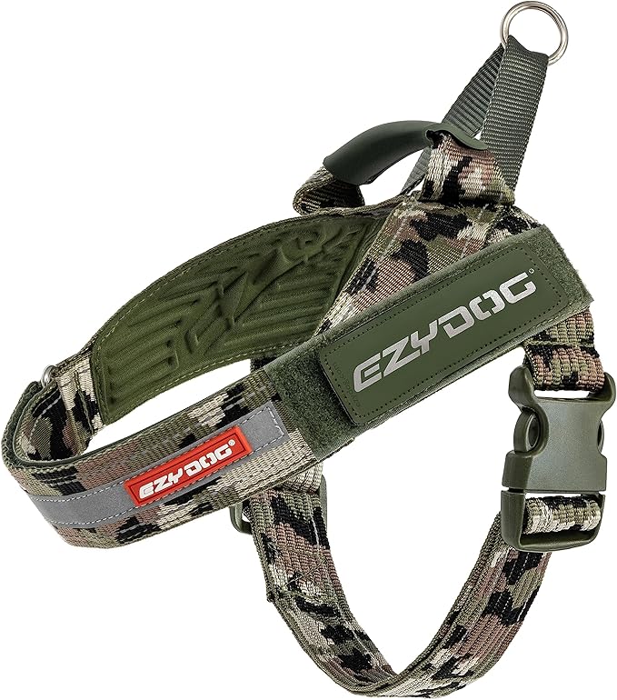 EzyDog Express Dog Harness - Adjustable Dog Harness for Large, Medium, and Small Dogs with Padded Ergonomic Anti-Chafing Design, Grip Handle, & Easy Side Buckle (Green Camo, L)