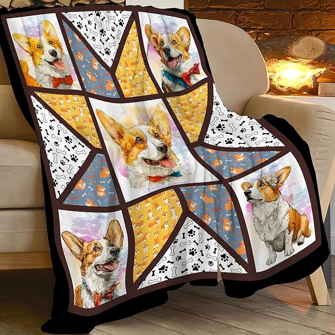Corgi Throw Blanket Corgi Puppy Stuff Gifts for Dog Lover Kids Girls Boys Adults Women Men Soft Cozy Warm Plush Fluffy Fuzzy Fleece Blanket Decor 60''X80''