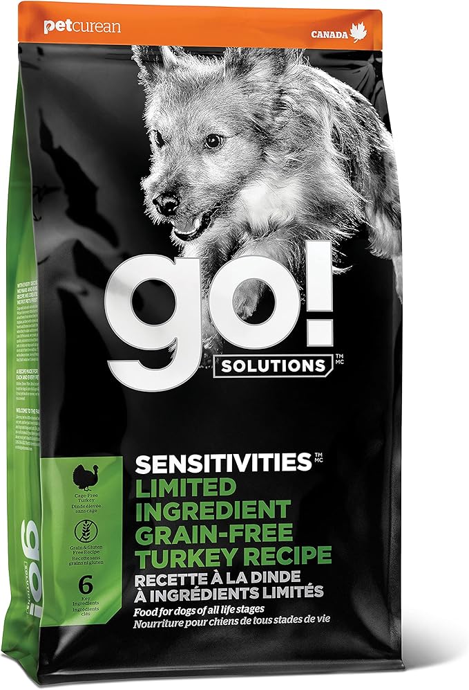 Go! Solutions Sensitivities Limited Ingredient Turkey Grain-Free Dry Dog Food, Chicken-Free Kibble Made by Experts for Sensitive Stomachs & Food Allergies, for Puppies, Adults, & Seniors, 12 lb Bag