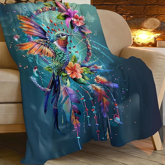 Hummingbird Throw Blanket Hummingbird Bird Stuff Gifts for Kids Girls Boys Adults Women Man Soft Cozy Warm Plush Fluffy Fuzzy Fleece Blanket Decor 40''X50''