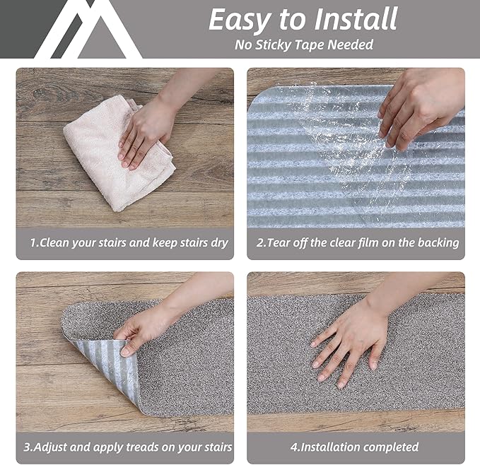COSY HOMEER Stair Treads Non-Slip Carpet Mat 28inX9in Indoor Stair Runners for Wooden Steps, Stair Rugs for Kids and Dogs, 100% Polyester TPE Backing 10pcs,Grey,Protect Floor