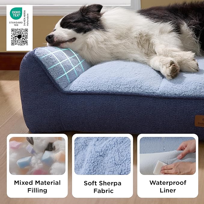 Bedsure SupportMax™ XL Orthopedic Dog Beds Large Sized Dog - As Seen on TV Extra Thick Supportive Dogs Couch with Waterproof Washable Cover, Extra Large Comfort Pet Sofa with Soft Sherpa, Navy, 42"