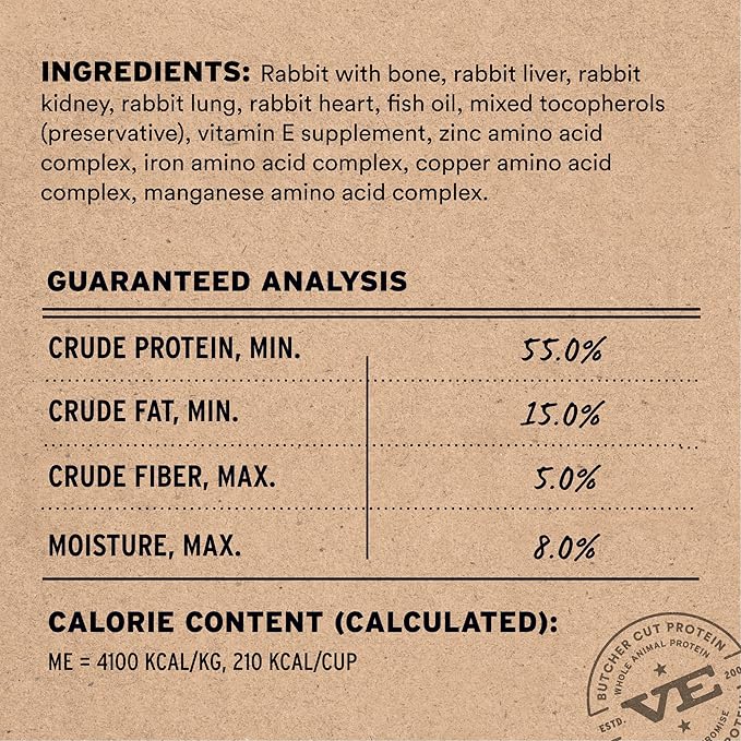 Vital Essentials Freeze Dried Dog Food, Raw Rabbit Crunchy Mini Nibs | Complete Meal or Topper | 96% Rabbit, Organs & Bone | Limited Ingredient, High Protein, Grain Free Dry Dog Food | 14 oz Bag
