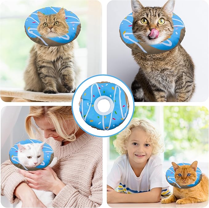 Seyezo Cat Cone Collar Soft, Adjustable Cat Recovery Collar Kitten Cones to Stop Licking, Cute Donut E Collar After Surgery, Cats Neck Pillow Elizabethan Cones of Shame (Waterproof Blue, Large)