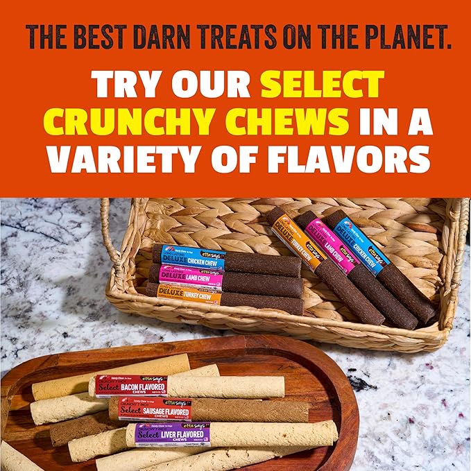 etta says! 7" Select Crunchy Dog Chews - Rawhide-Free Dog Treats - Made in the USA - Odor-Free, All-Natural Ingredients - for Moderate Chewers - Sausage - 10 Pack