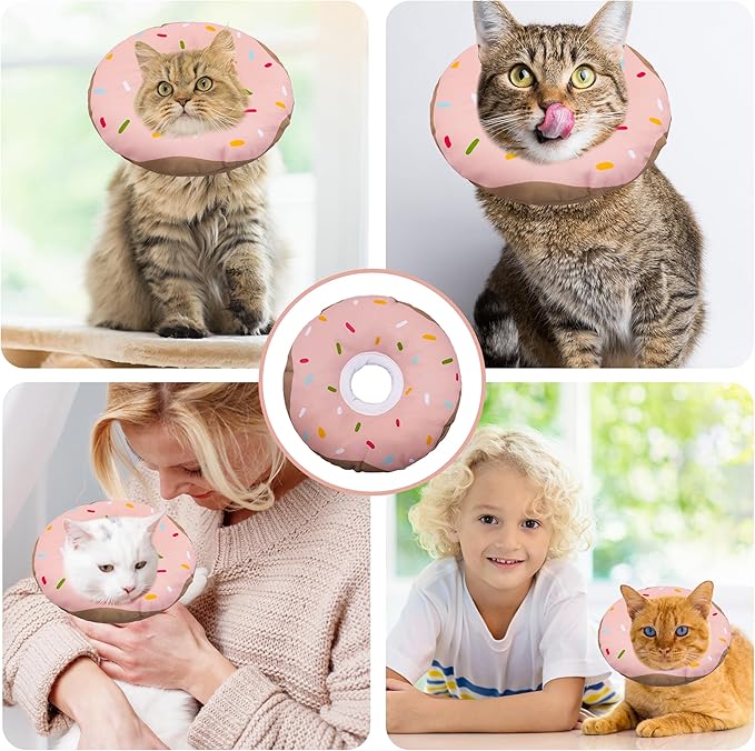 Seyezo Cat Cone Collar Soft, Adjustable Cat Recovery Collar Kitten Cones to Stop Licking, Cute Donut E Collar After Surgery, Cats Neck Pillow Cone Elizabethan Cones of Shame (Waterproof Pink, Small)