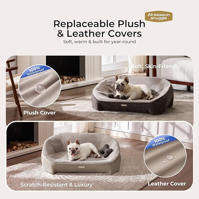 Cooling Orthopedic Dog Bed Medium Size Dog, High-Resilience Memory Foam Support, All-Season Comfort Pet Bed with 3 Washable Removable Cover & Waterproof Liner, Never Sag Dog Couch with Bone Toy