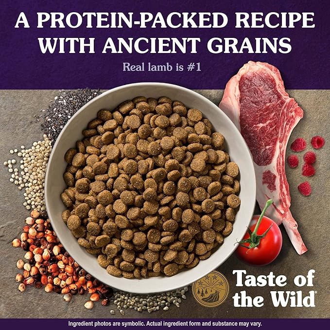 Taste of The Wild with Ancient Grains Ancient Mountain Canine Recipe with Roasted Lamb Dry Dog Food, Made with High Protein from Real Lamb and Guaranteed Nutrients and Probiotics 14lb
