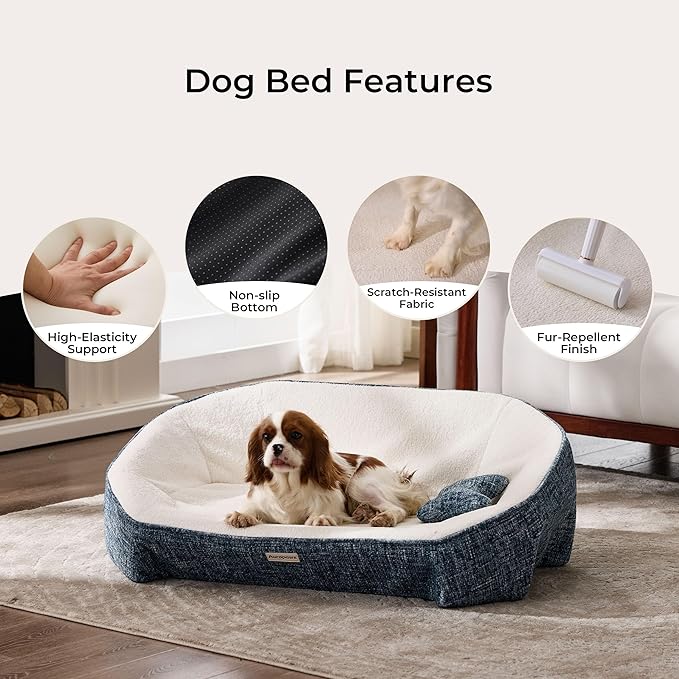Cooling Orthopedic Dog Bed Medium Size Dog, High-Resilience Memory Foam Support, All-Season Comfort Pet Bed with 3 Washable Removable Cover & Waterproof Liner, Never Sag Dog Couch with Bone Toy