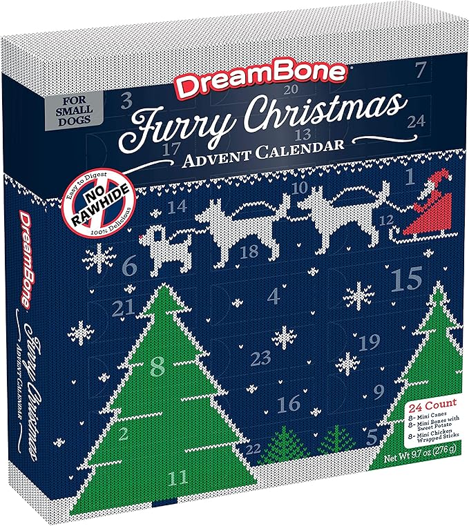 DreamBone Holiday Advent Calendar, Rawhide-Free Dog Treats, for Dogs, 24 Count