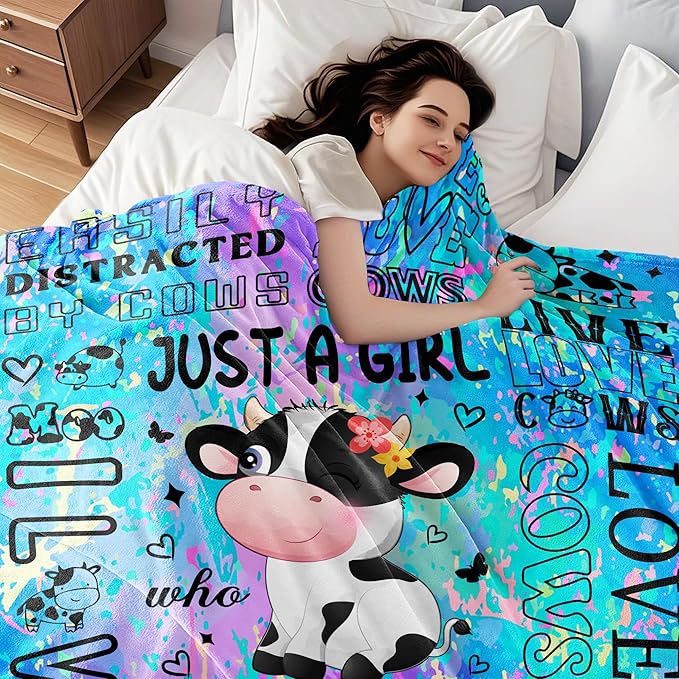 Cow Blanket Gifts for Cows Lovers Soft Flannel Cow Throw Blanket Birthday Stuff Gifts Bedding Decor for Kids Adults 50"x40"