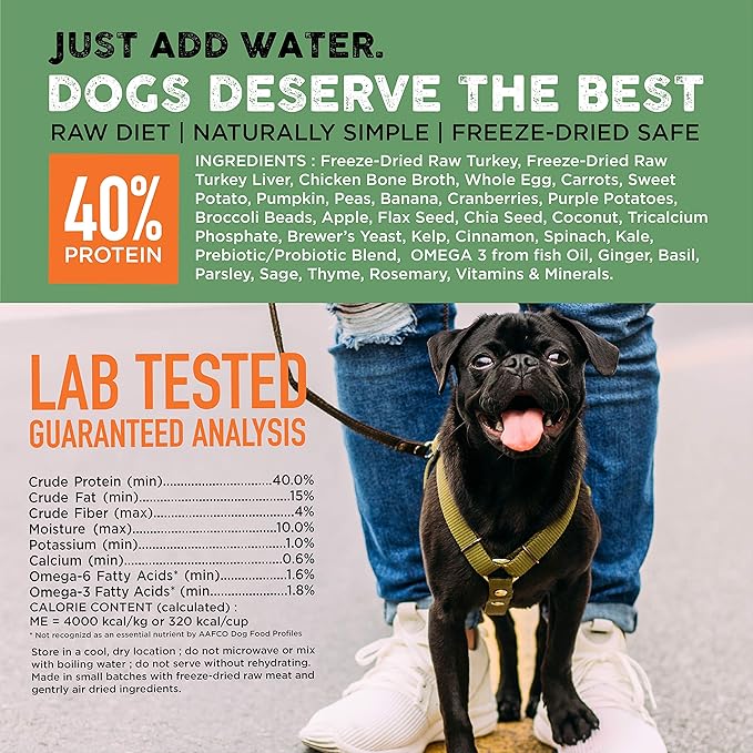 Nature's Diet Simply Raw Freeze-Dried Raw Whole Food Meal - Makes 18 Lbs Fresh Food With Muscle, Organ, Bone Broth, Whole Egg, Superfoods, Fish Oil Omega 3, 6, 9, Probiotics & Prebiotics (Turkey)