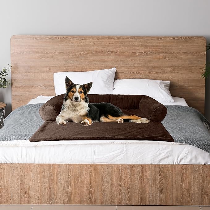 PETMAKER Couch Cover for Dogs Washable - 36x36in Plush Dog Couch Cover Protector for Medium Pets - Washable Pet Furniture Protector with Foam Bolster and Non-Slip Bottom - Puppy Essentials (Brown)