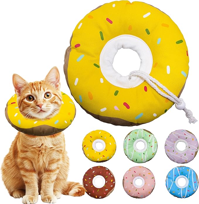 Seyezo Cat Cone Collar Soft, Adjustable Cat Recovery Collar Kitten Cones to Stop Licking, Cute Donut E Collar After Surgery, Cats Neck Pillow Cone Elizabethan Cones of Shame (Waterproof Yellow, Small)