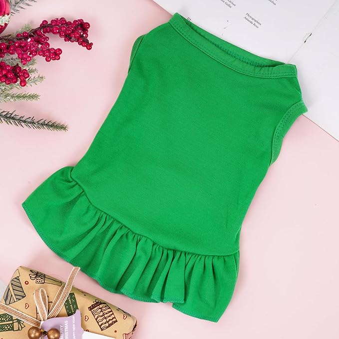 Dog Dresses Cat Skirt Solid Color Dog Clothes Summer Sleeveless Puppy Girl Clothes for Small Pet Dogs Cats (Dark Green, Large)